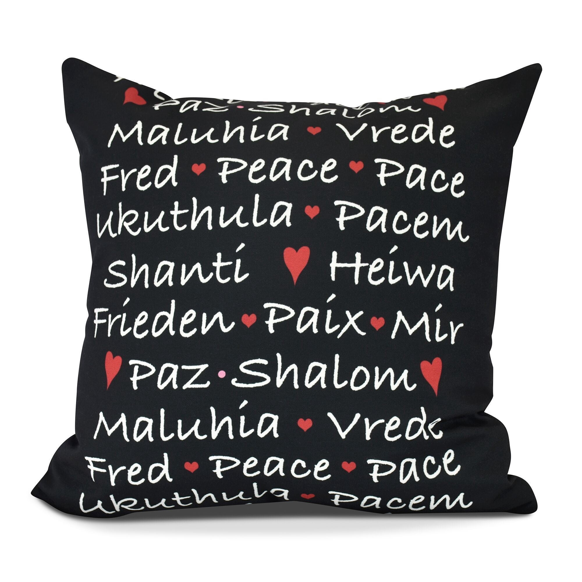 Words of Peace Square Throw Pillow in Black