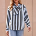 thumbnail image 3 of Womens Striped Button Down Shirts Bow Tie Neck Long Sleeve Tops, S, 3 of 6