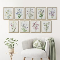 PixonSign Framed Canvas Print Wall Art Set - Colorful Forest Wildflower Bouquet Posters - Set of 9 Boho Floral Botanical Fine Art Vintage Wall Décor for Living Room, Bedroom - 8"x10" Natural