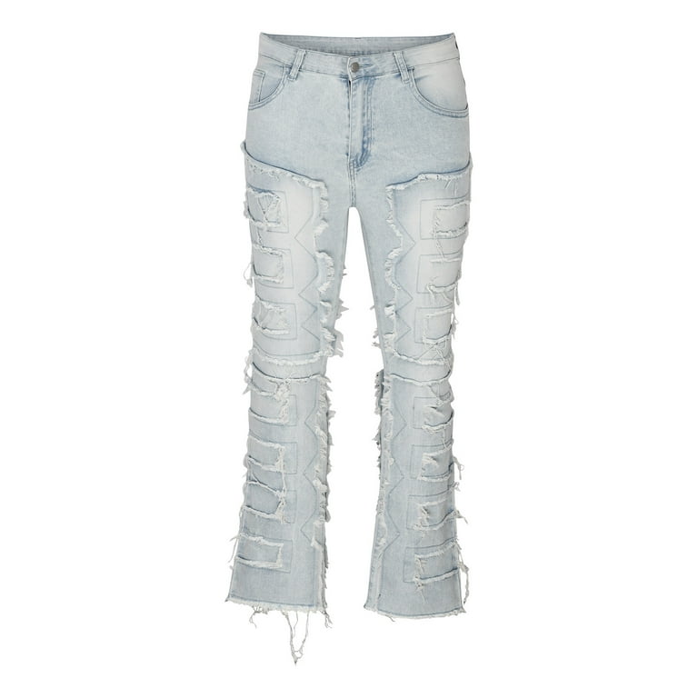 WXLWZYWL Mens Stacked Jeans Slim Fit Ripped Jeans Destroyed WXLWZYWL Mens Stacked Jeans Slim Fit Ripped Jeans Destroyed