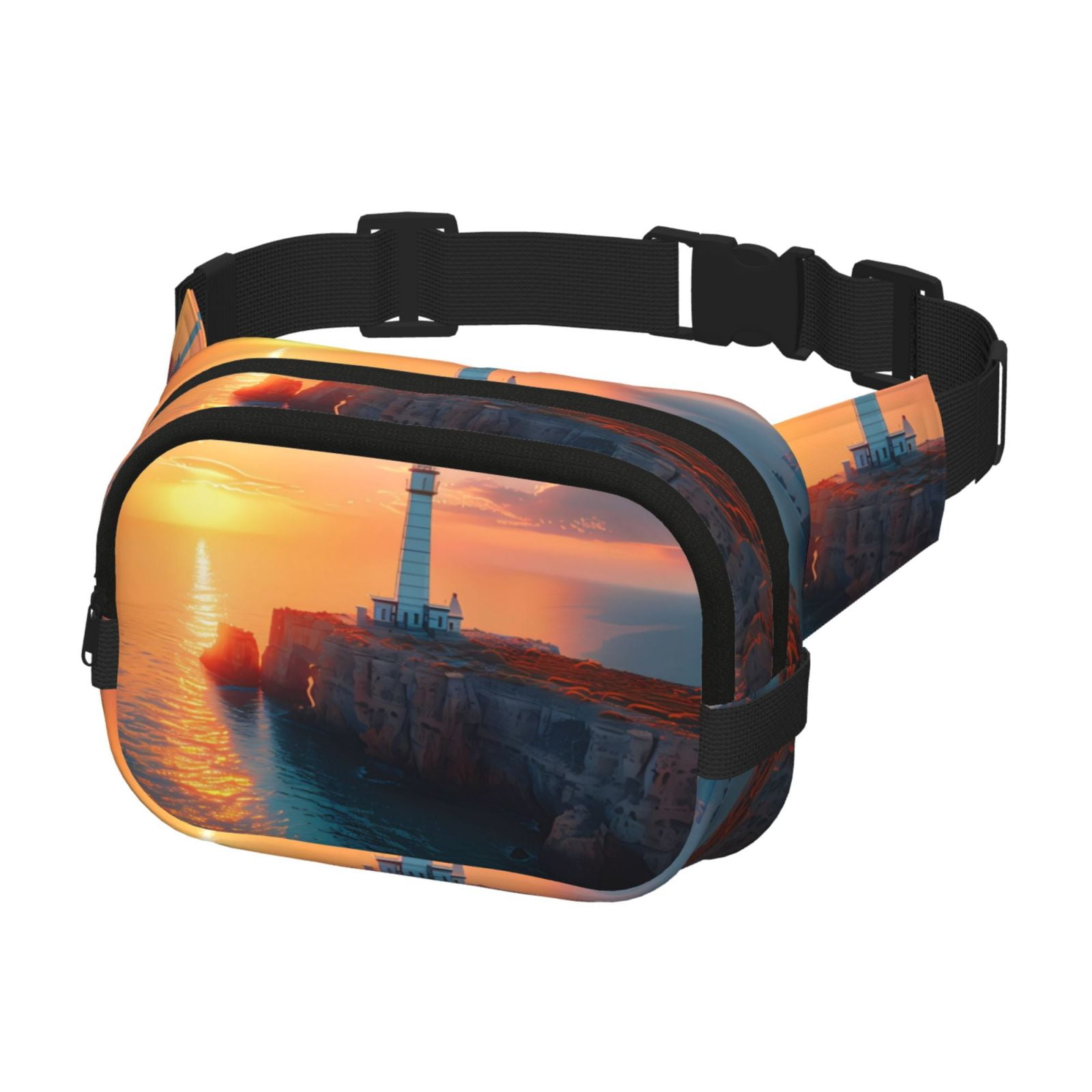 Picia Lighthouse At Sunset Coast Print Square Double-Layer Waist Bag Mini Adjustable Waist Belt Bag Exercise Running Travel Hiking