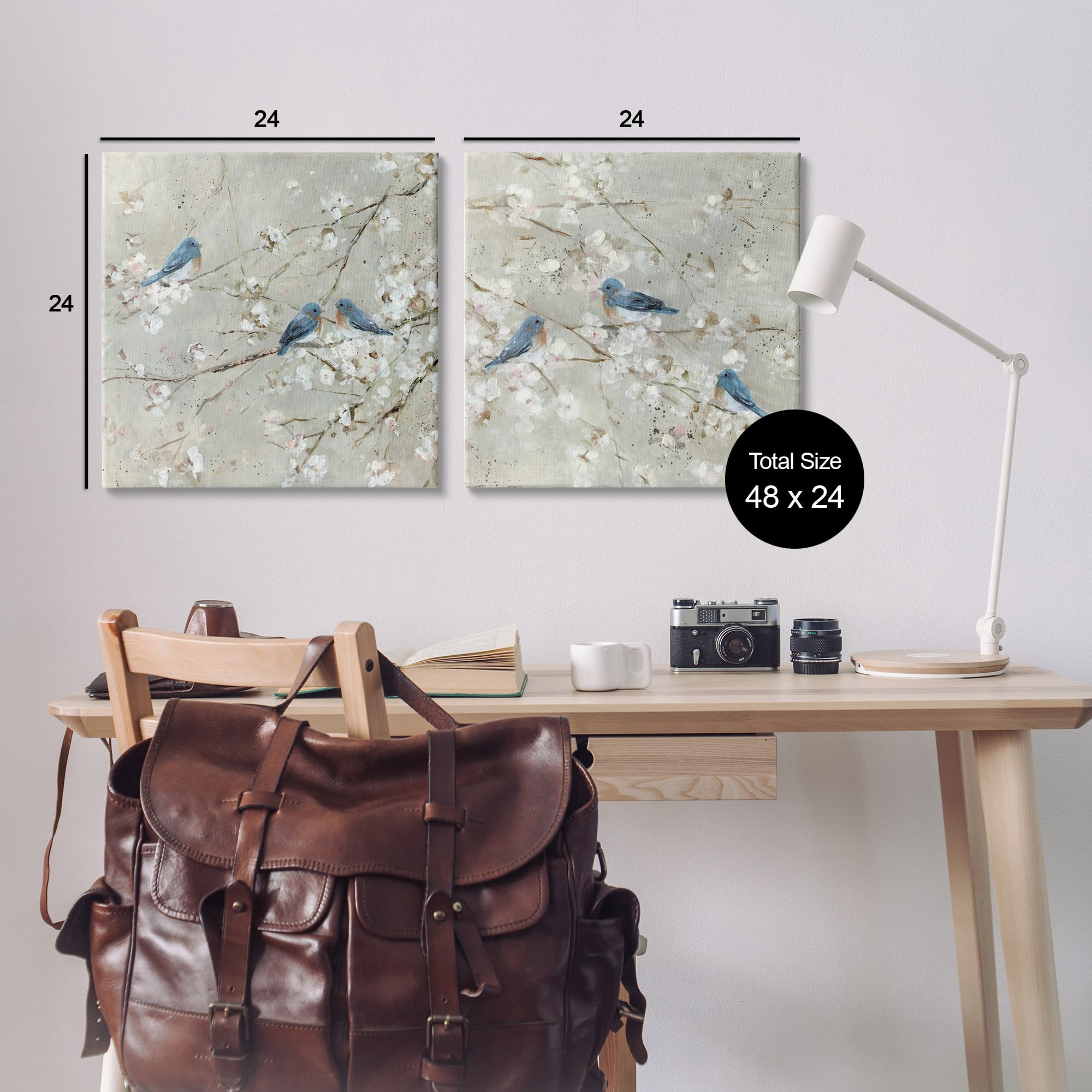 Stupell Industries Blue Birds Perched Tree Blossoms Spring Scene, 24 x 24, Design by Sally Swatland
