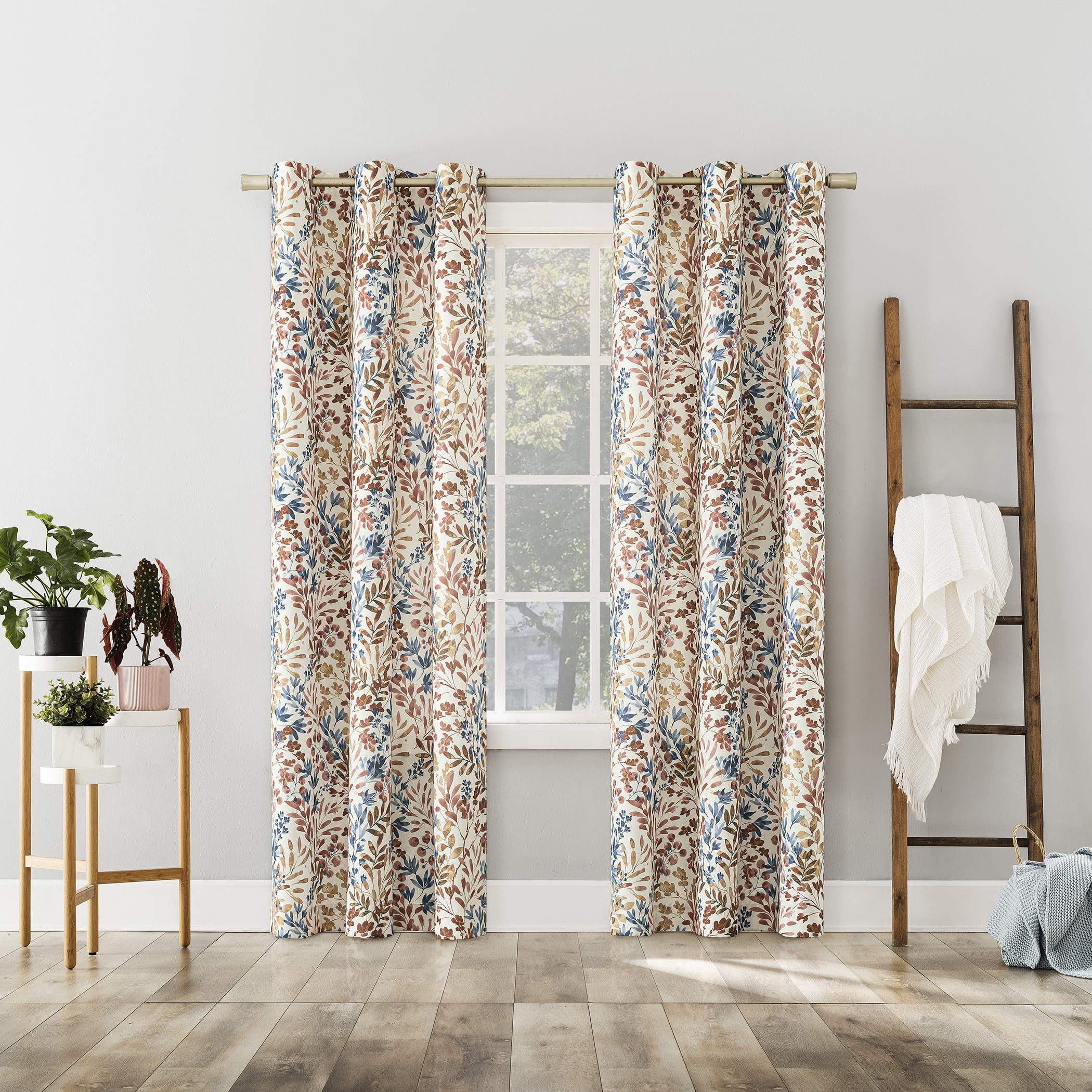 No. 918 Amelie Botanical Print Room Darkening Grommet Curtain Panel, 48"x84", Indigo Blue