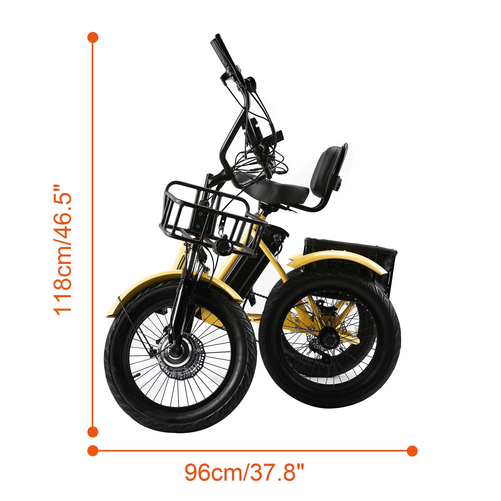 Electric Tricycle for Adults, 18-inch Fat Tire Electric Trike, 3 Wheel Folding Electric Tricycle, 22MPH 27Miles Long Range 7 Speed Ebike, Yellow