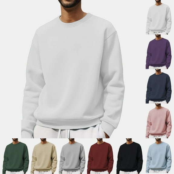 LNZGNM Crewneck Sweatshirt Men Long Sleeve Solid Plain Men's Sweatshirts Lightweight Warm Fleece Pullover Casual Mens Sweater Winter Clothes, White L