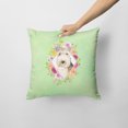 thumbnail image 2 of Lakeland Terrier Green Flowers Fabric Decorative Pillow, 2 of 4