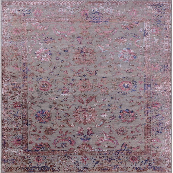 Ahgly Company Indoor Square Mid-Century Modern Mauve Taupe Purple Oriental Area Rugs, 4' Square