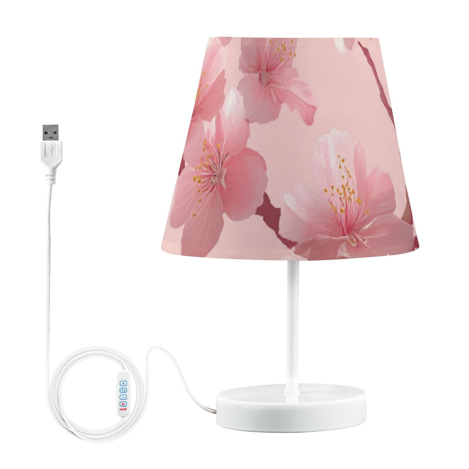 Pink Cherry Blossom LED Desk Lamp Table Lamp USB Bedside Nightstand Small Lamp for Bedroom Living Room Kids Room