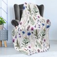 thumbnail image 4 of Thistle Soft Flannel Fleece Throw Blanket, Spring Theme Hand-Drawn Aquarelle Style Wildflowers Pattern on White Background, Cozy Plush for Indoor and Outdoor Use, 70" x 90", Multicolor, by Ambesonne, 4 of 5