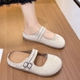 thumbnail image 5 of longantii Women's Faux Suede Double Buckle Mules, Round Toe Closed Toe Clogs with Adjustable Strap, Comfortable Slip-On Flats for All Season Beige, 5 of 7