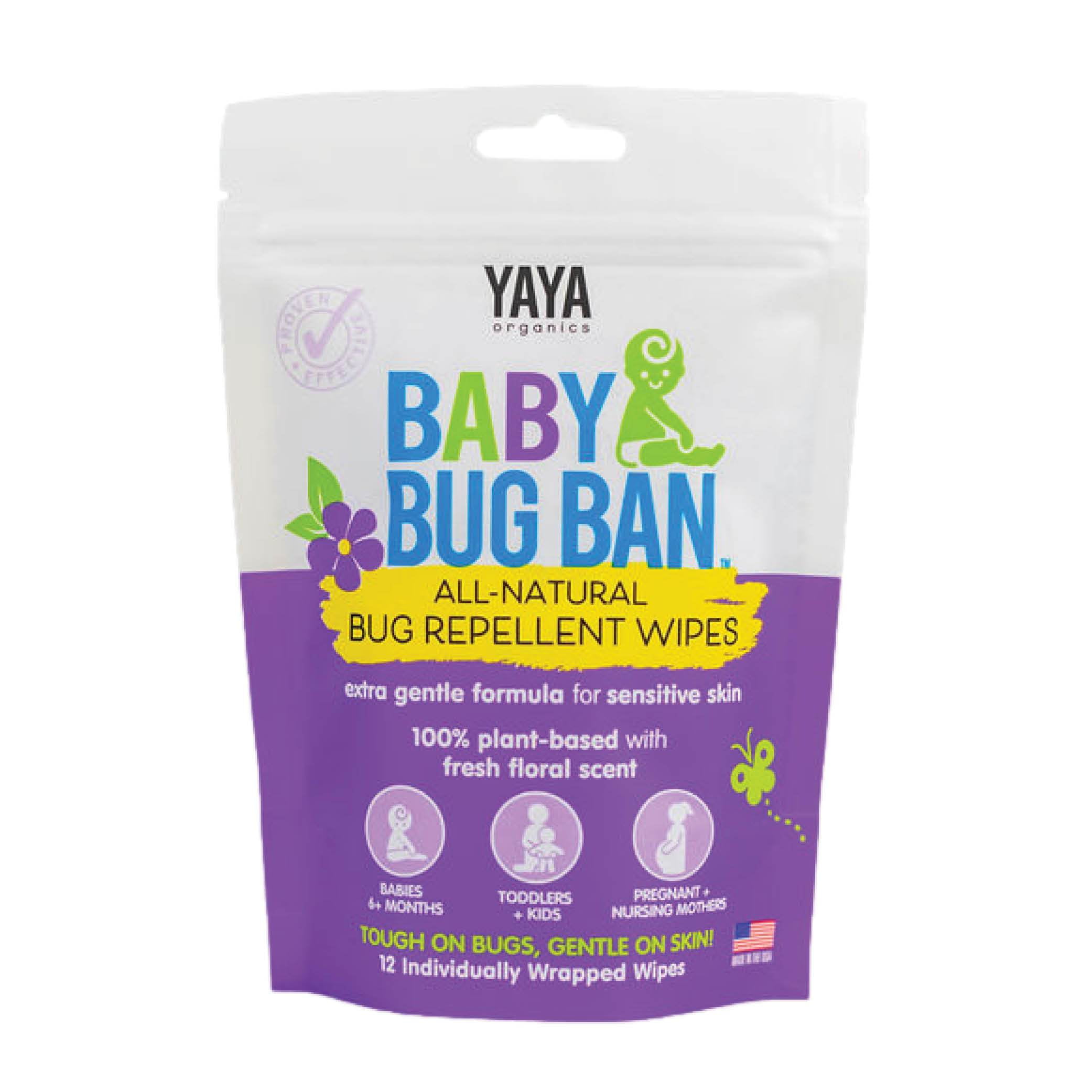 Baby Bug Ban All-Natural, Extra Gentle Bug Repellent Wipes- 12 unit bag