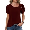 thumbnail image 2 of Ahabrexf Solid Color Shirts for Women V Neck Short Sleeve Polyester Casual Top 1Pc, 2 of 6