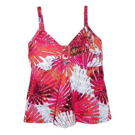 It Figures! Women's Fly Away Tankini Swimsuit Top Coral (Best Swimsuits For Curvy Figures)