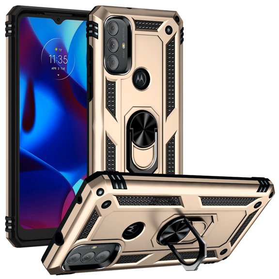 Compatible with Motorola Moto G Stylus 4G 2022 Case Built-in 360 Ring Holder Kickstand, Extreme Protection Military Armor Magnetic Car Dual Layer Protective Heavy Duty Phone Cover,Gold