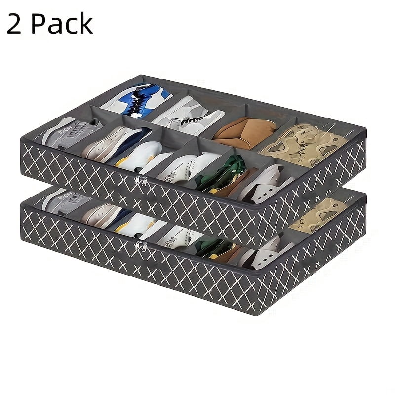 2/4pcs Under Bed Shoe Storage Organizer Bags, Breathable Canvas with Sturdy Sidewalls & Reinforced Handles, Space-Saving Shoe Container for Closet Or Bedroom Organization