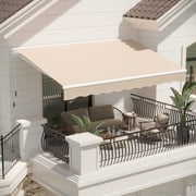AECOJOY 13' x 8' Manual Retractable Patio Awning,Outdoor Awning Retractable Sunshade Shelter-Beige