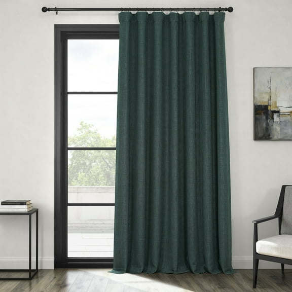 Focal Green Faux Linen Extra Wide Room Darkening Curtain (1 Panel), Focal Green, 100W X 108L