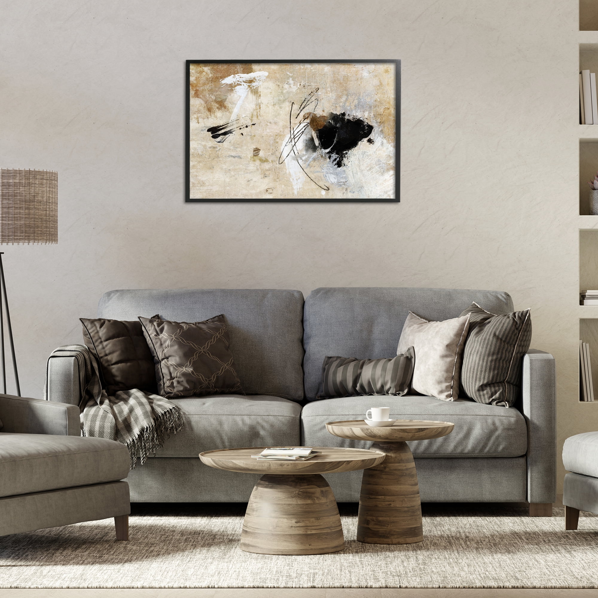 Stupell Industries Rustic Scribble Abstraction Abstract Painting Black Framed Art Print Wall Art, 30 x 20