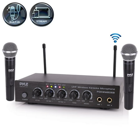 Pyle PDKWM806B Bluetooth UHF Wireless Dual Microphone System w/ 2 Handheld Mics