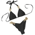 thumbnail image 2 of Abcnature Women's Bikini Swimsuits Sets, Thong Bikini Sets Summer Solid Tank Two-Piece Velvet Rhinestone Metal Chain Bikini Swimwear Bikini Sets for Women Black L, 2 of 4