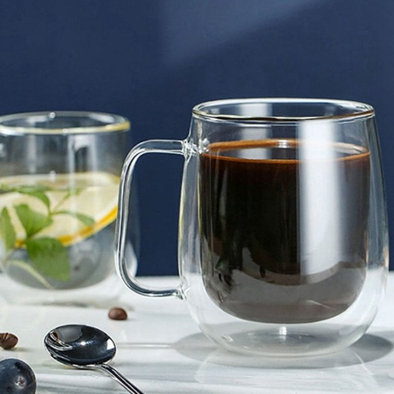 NEW 2x DOUBLE WALL THERMO GLASS CUP MUG ESPRESSO TEA COFFEE HERBAL CAPPUCCINO 
