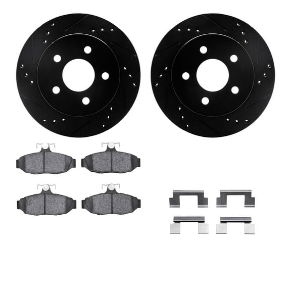 Dynamic Friction Company Rear Brake Rotors-Drilled and Slotted-Black with 5000 Advanced Brake Pads includes Hardware 8512-55117