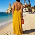 thumbnail image 5 of OVAFBAU Summer Dresses for Women Boho Print Sleeveless V Neck Backless Ankle Length Beach Vacation Dress Summer Outfits, 5 of 7