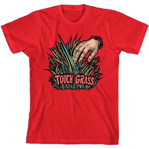 Labbing Touch Grass Gamer Nerd Youth Red Crew Neck Short Sleeve Tee-Medium