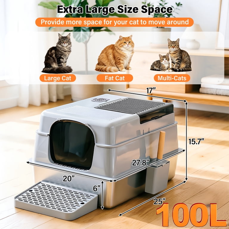 Kovryx Cat Litter Box 3-Mode Fully Enclosed Stainless Steel Litter