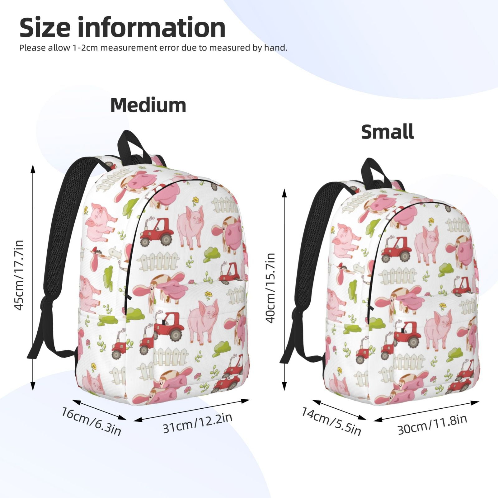 Picia Cow And Pig Printed Canvas Daypack - Stylish and Durable Vintage Compact Backpack - Class, Work, Travel, or Laptop Bookbag,Organized Compartments-Small