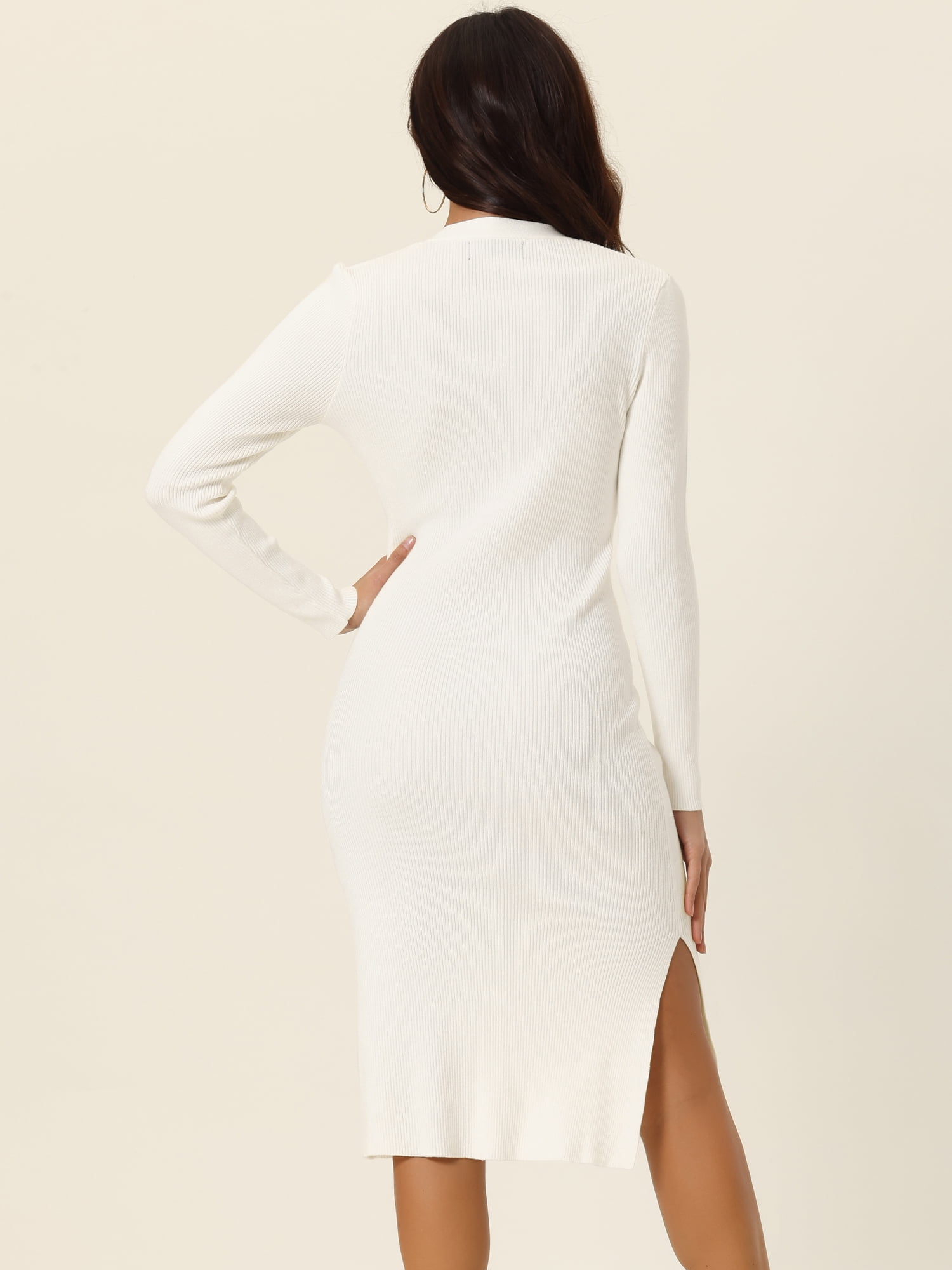 DARING DIVA Slim Fit Ribbed Knit Bodycon Sweater Dress M White