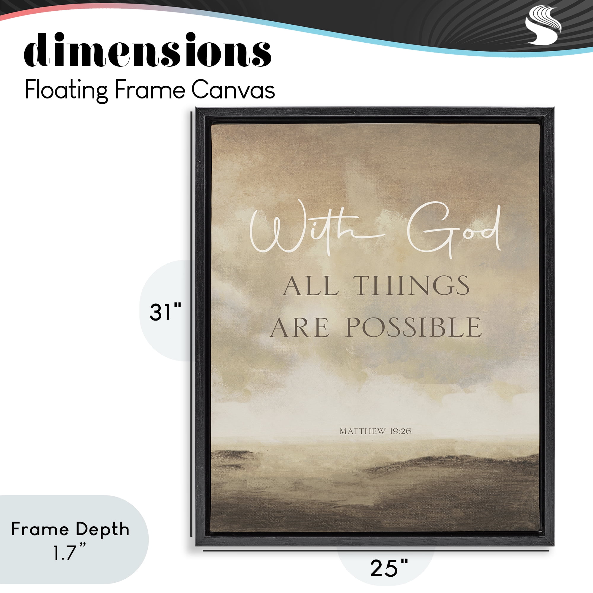 Stupell Industries With God Matthew Proverb Black Framed Floater Canvas Wall Art, design by John Spaeth