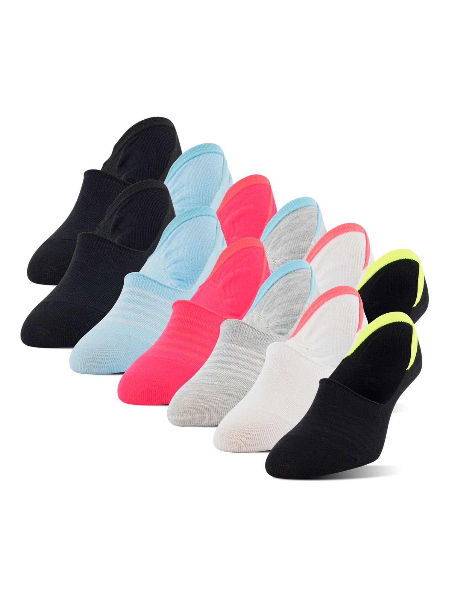 black/white/sport grey/pink/blue PEDS Womens Mid Cut Liners with Y-Heel Shoe Size: 5-10 12 Pairs