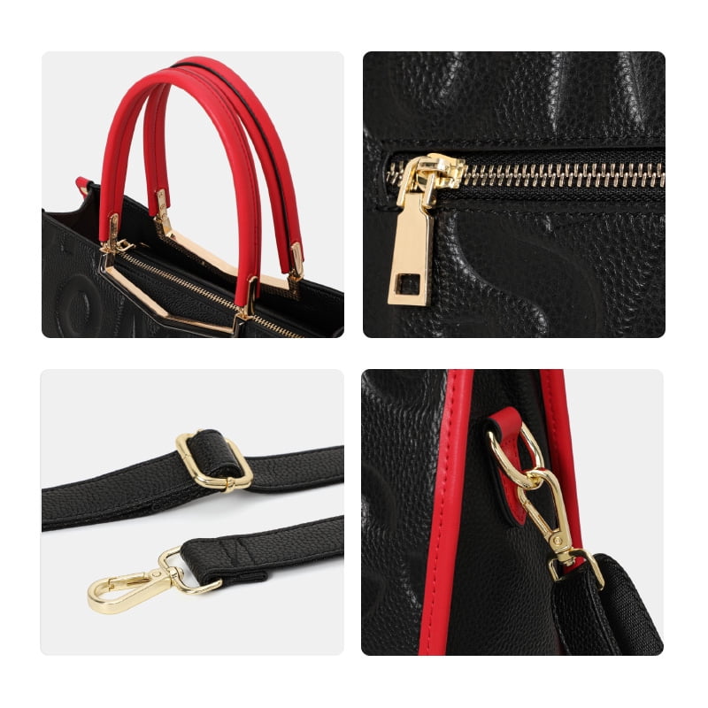 Genuine leather, letter-patterned tote handbag with cross-body strap, large capacity storage bag, wallet, purse