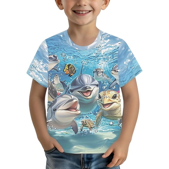 RTKFRFLM Boys Fish Graphic T-Shirt Cool Marine Ocean Creature Print Crewneck Short Sleeve Casual Summer Tee Top 1-13Y
