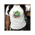 thumbnail image 1 of Camiseta estampada 100 % algodón para mujer, de manga corta y cuello redondo, para uso diario informal, 1 pieza, camiseta de ocio., 1 of 4