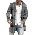 thumbnail image 2 of Brnmxoke Men's Plaid Trench Coat 2023 Stand Collar Windproof Pea Coat Button Down Single-Breasted Heavyweight Wool Blend Peacoat, 2 of 6