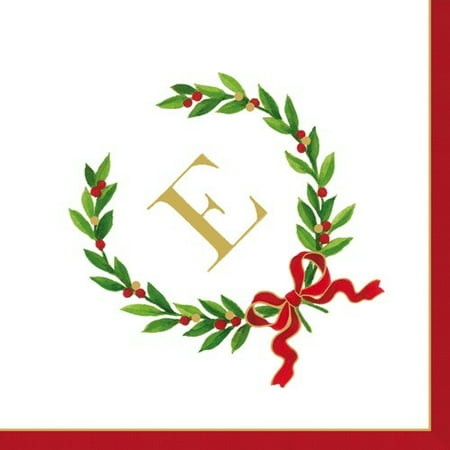 - Christmas Monogram Initial E Paper Cocktail Napkins 20pk