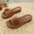 thumbnail image 2 of Sandals for Women Summer Casual Boho Wedge Peep Toe Solid Color Slip-on Slides Lightweight Comfortable Beach Shoes, 2 of 10