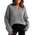 thumbnail image 2 of Xdegoge Womens V Neck Ribbed Knit Sweater Slouchy Loose Fit Long Sleeve Pullover Tops Casual Chunky Drop Shoulder Jumper Fall Winter Warm Cozy Knitwear, 2 of 7