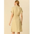 thumbnail image 5 of DARING DIVA Notched Lapel V-Neck Above Knee Elastic Waist Shirt Dress M Khaki, 5 of 6