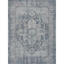 BoutiqueRugs Peeta Boho Oriental Medallion Area Rug - Farmhouse Traditional Floral Carpet for Living Room, Bedroom, Dining Room - Faded Vintage Look - Blue, Gray Blue - 6'7" x 9'
