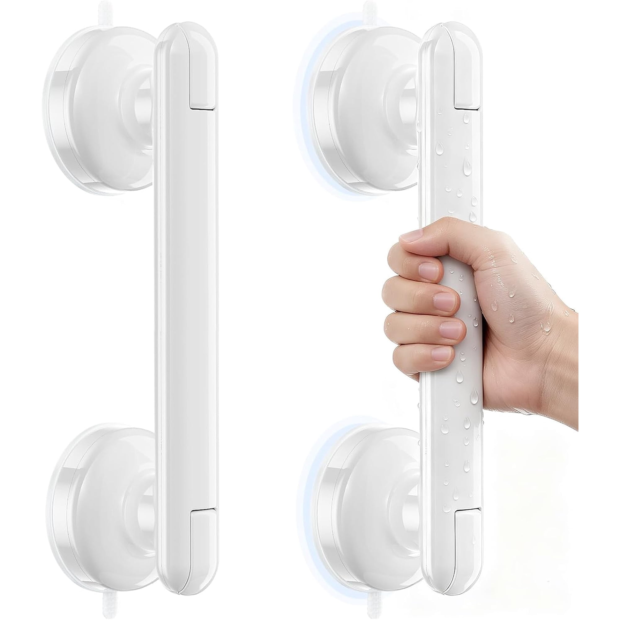 Suction Shower Handle, 2 Pack Grab Bars for Shower and Bathroom, Removable Safety Grip No Drilling & Waterproof, Heavy Duty Suction Cup Bath Handrails Grab Bars for Bathtubs, 11 inch - White