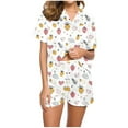 thumbnail image 2 of Two Piece Outfits Women Pajama Sets Stain Silk Pjs Shorts Sets Summer Cute Graphic Button Down Shirts Soft Comfy Casual Matching Sets Loungewear Sleep Nightwear My Account History Purchased Online, 2 of 6