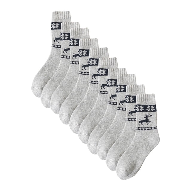 GreatBaby 5PC Men's Winter Printing Socks Middle Barrel for Warmth Deodorize Absorb Sweat Features Printed Pattern Ideal for Cold Weather(Light Gray,Free Size)