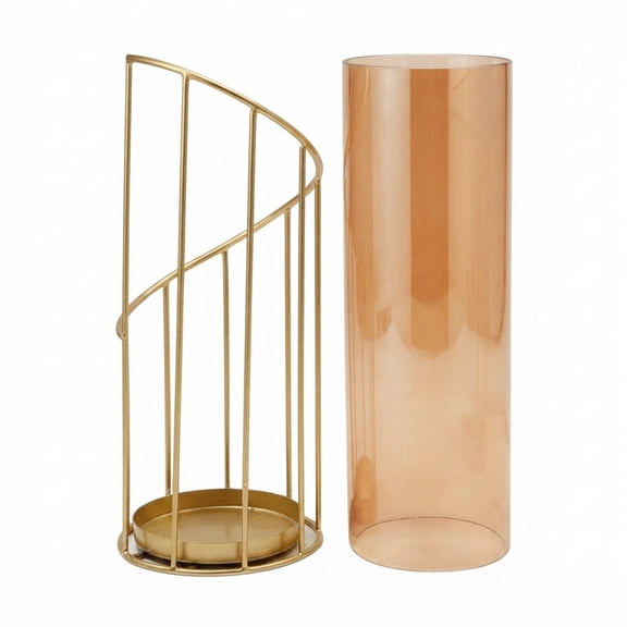 Hosley 12 Inch Metal and Glass Hurricane Candle Holder for Pillar and Votive Candles, Table Centerpiece and Home Decor