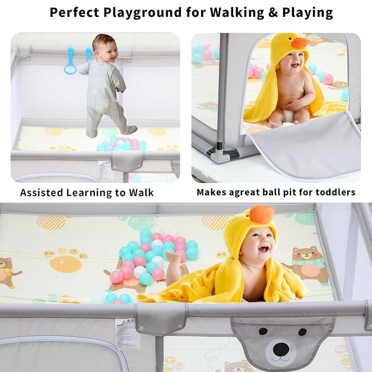 71 59 Large Baby Playpen Play Yard for Baby Toddlers Twins Playpen for Babies and Toddlers Sturdy Safe Indoor Outdoor Use Gray Walmart