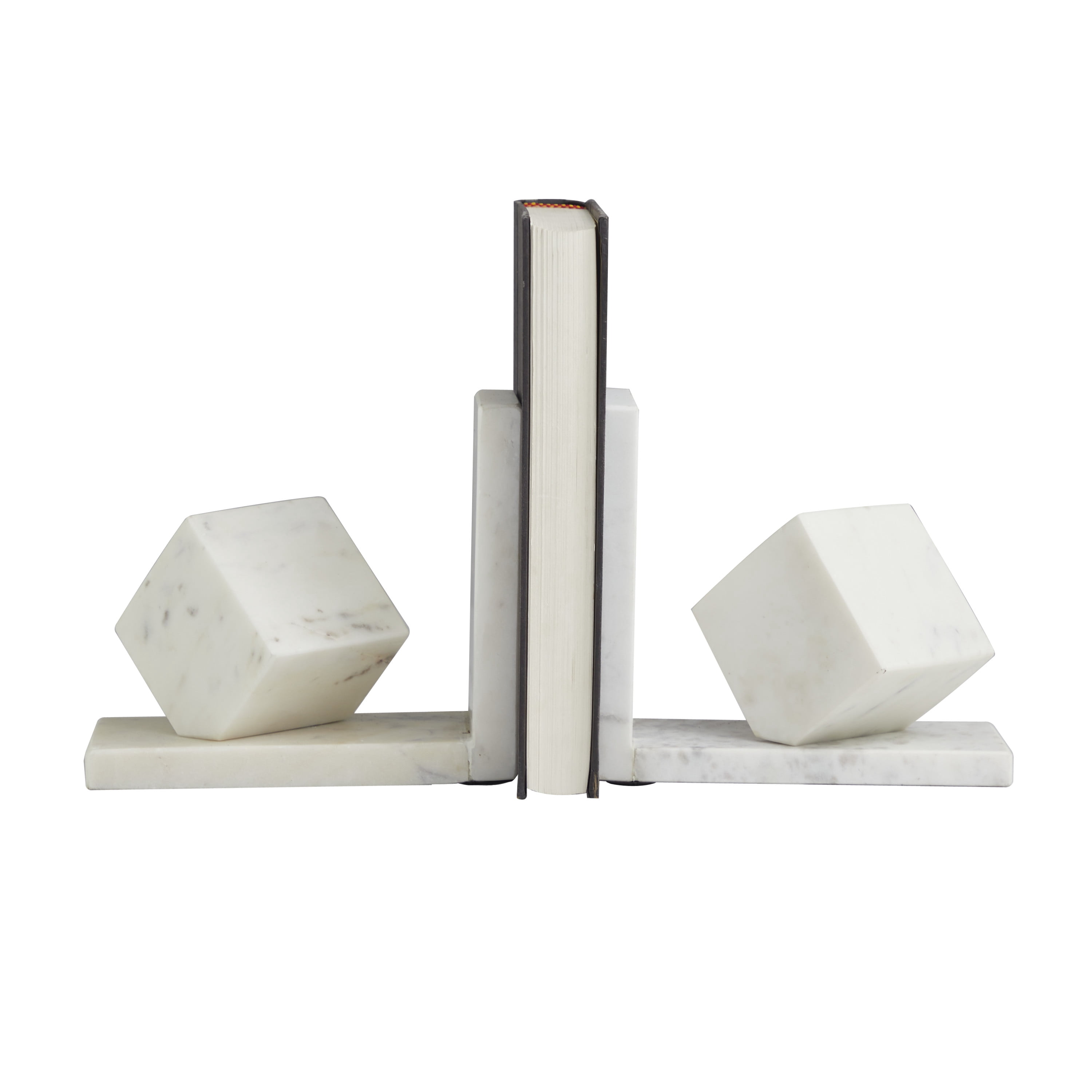 CosmoLiving by Cosmopolitan 6" Cube Geometric 10 lbs White Marble Bookends (Set of 2)