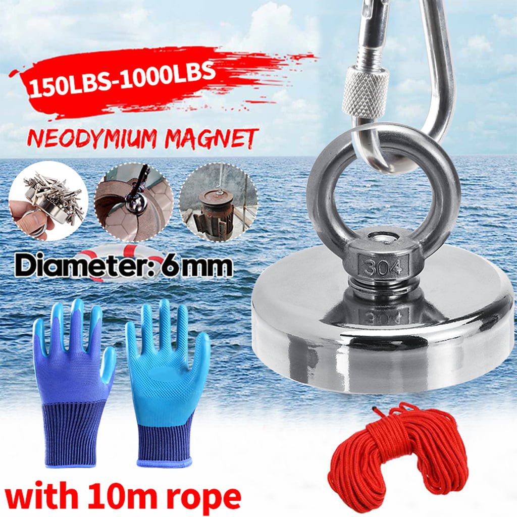 Carabiner Rope Fishing Magnet Kit Upto 1100 Lbs Pull Force Strong Neodymium 