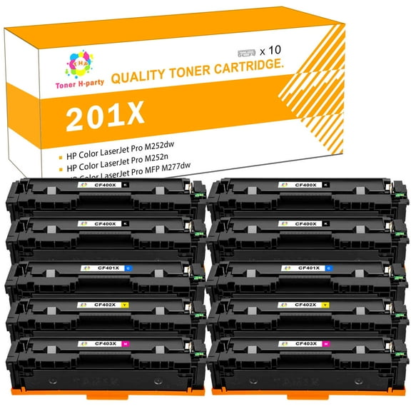 Toner H-Party Compatible Toner Cartridge for HP 201X CF400X Use with Color Laserjet Pro MFP M277dw M252dw M277c6 Printer (4*Black 2*Cyan 2*Yellow 2*Magenta, 10-Pack)